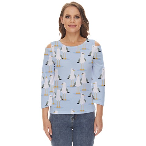 Cute Seagulls Seamless Pattern Light Blue Background Cut Out Wide Sleeve Top by Bedest