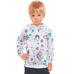 Unicorns Rainbows Seamless Pattern Kids  Hooded Pullover