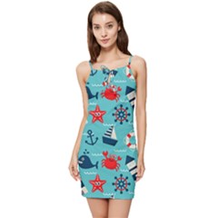 Seamless Pattern Nautical Icons Cartoon Style Summer Tie Front Dress by Hannah976