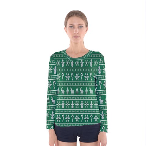 Wallpaper Ugly Sweater Backgrounds Christmas Women s Long Sleeve T-shirt by artworkshop