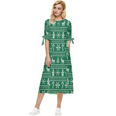 Wallpaper Ugly Sweater Backgrounds Christmas Bow Sleeve Chiffon Midi Dress by artworkshop