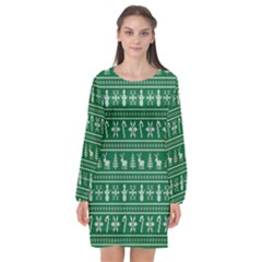 Wallpaper Ugly Sweater Backgrounds Christmas Long Sleeve Chiffon Shift Dress 