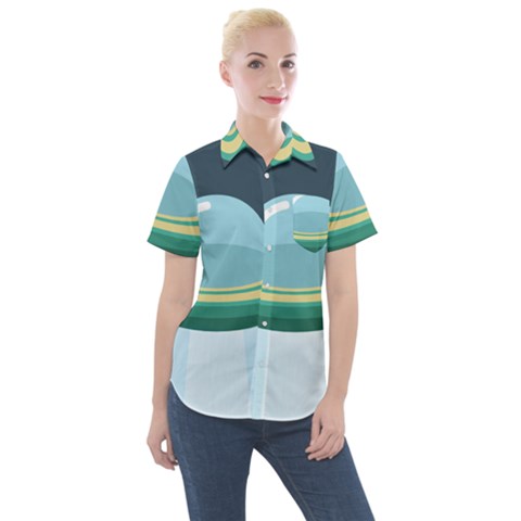 Illustration Ufo Alien  Unidentified Flying Object Women s Short Sleeve Pocket Shirt by Sarkoni