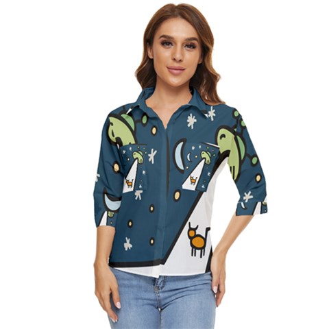 Ufo Alien Unidentified Flying Object Women s Quarter Sleeve Pocket Shirt by Sarkoni