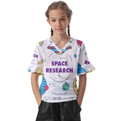 Unidentified Flying Object Ufo Space Outer Kids  V-neck Horn Sleeve Blouse by Sarkoni