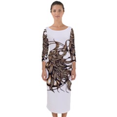 Psychedelic Art Drawing Sun And Moon Head Fictional Character Quarter Sleeve Midi Bodycon Dress by Sarkoni