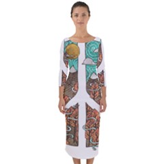 Psychedelic Art Painting Peace Drawing Landscape Art Peaceful Quarter Sleeve Midi Bodycon Dress by Sarkoni