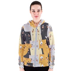 Seamless Pattern Cute Cat Cartoons Women s Zipper Hoodie