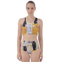 Seamless Pattern Cute Cat Cartoons Racer Back Bikini Set