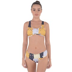 Seamless Pattern Cute Cat Cartoons Criss Cross Bikini Set