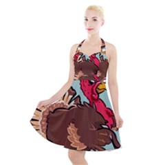 Turkey Chef Cooking Food Cartoon Halter Party Swing Dress  by Sarkoni