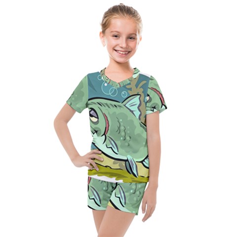 Fish Hook Worm Bait Water Hobby Kids  Mesh T-shirt And Shorts Set by Sarkoni