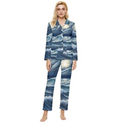 Waves Storm Sea Womens  Long Sleeve Velvet Pocket Pajamas Set