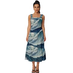 Waves Storm Sea Square Neckline Tiered Midi Dress by Bedest