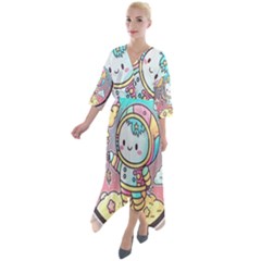 Boy Astronaut Cotton Candy Quarter Sleeve Wrap Front Maxi Dress