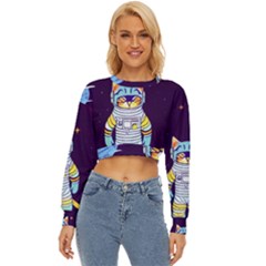 Cat Astronaut Space Retro Universe Lightweight Long Sleeve Sweatshirt by Bedest