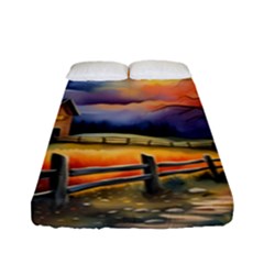 Rural Farm Fence Pathway Sunset Fitted Sheet (full/ Double Size) by Bedest