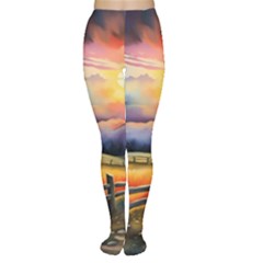 Rural Farm Fence Pathway Sunset Tights by Bedest