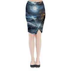 House Waves Storm Midi Wrap Pencil Skirt by Bedest