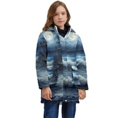 House Waves Storm Kids  Hooded Longline Puffer Jacket by Bedest