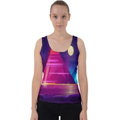 Egyptian Pyramids Night Landscape Cartoon Velvet Tank Top