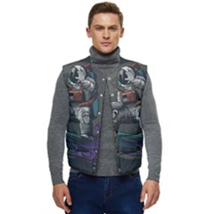 Illustration Astronaut Cosmonaut Paying Skateboard Sport Space With Astronaut Suit Men s Button Up Puffer Vest	 by Ndabl3x