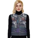 Illustration Astronaut Cosmonaut Paying Skateboard Sport Space With Astronaut Suit Women s Button Up Puffer Vest View1