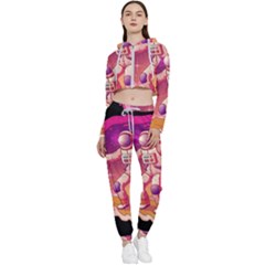 Astronaut Spacesuit Standing Surfboard Surfing Milky Way Stars Cropped Zip Up Lounge Set by Ndabl3x