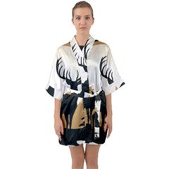 Deer Wildlife Nature Half Sleeve Satin Kimono  by Sarkoni