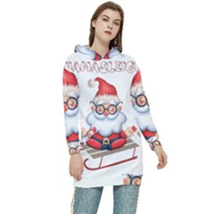 Santa Glasses Yoga Chill Vibe Women s Long Oversized Pullover Hoodie by Sarkoni