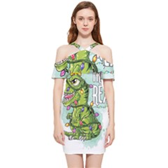 Dinosaur T-rex Dino Tyrannasaurus Shoulder Frill Bodycon Summer Dress by Sarkoni