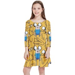 Adventure Time Finn Jake Cartoon Kids  Quarter Sleeve Skater Dress by Bedest