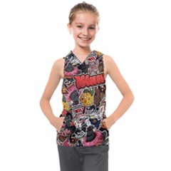 Stickerbomb Crazy Graffiti Graphite Monster Kids  Sleeveless Hoodie by Bedest