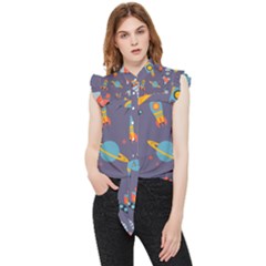 Space Seamless Patterns Frill Detail Shirt