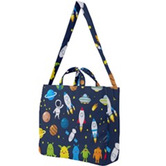 Big Set Cute Astronauts Space Planets Stars Aliens Rockets Ufo Constellations Satellite Moon Rover V Square Shoulder Tote Bag by Hannah976