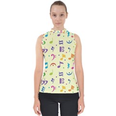 Seamless Pattern Musical Note Doodle Symbol Mock Neck Shell Top