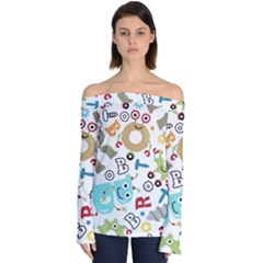 Seamless Pattern Vector With Funny Robots Cartoon Off Shoulder Long Sleeve Top by Hannah976
