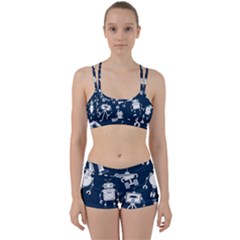 White Robot Blue Seamless Pattern Perfect Fit Gym Set by Hannah976