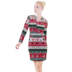 Ugly Sweater Merry Christmas  Button Long Sleeve Dress