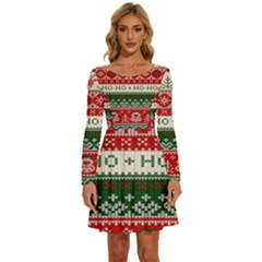 Ugly Sweater Merry Christmas  Long Sleeve Wide Neck Velvet Dress by artworkshop