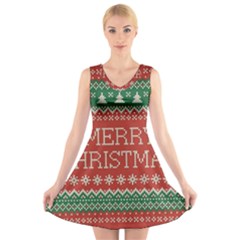 Merry Christmas  Pattern V-neck Sleeveless Dress