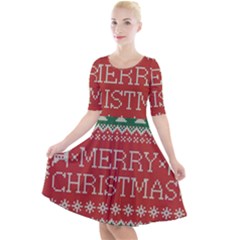 Merry Christmas  Pattern Quarter Sleeve A-line Dress