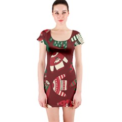 Ugly Sweater Wrapping Paper Short Sleeve Bodycon Dress