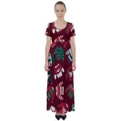 Ugly Sweater Wrapping Paper High Waist Short Sleeve Maxi Dress