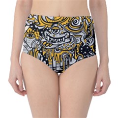 Crazy Abstract Doodle Social Doodle Drawing Style Classic High-waist Bikini Bottoms by Hannah976