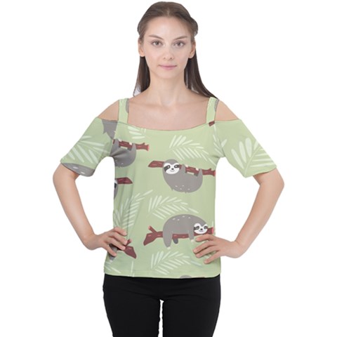 Sloths Pattern Design Cutout Shoulder T-shirt by Hannah976