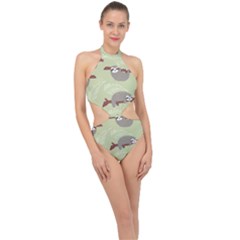 Sloths Pattern Design Halter Side Cut Swimsuit by Hannah976