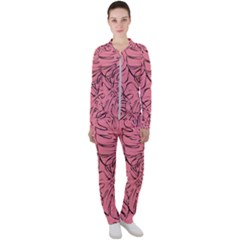 Pink Monstera Casual Jacket And Pants Set