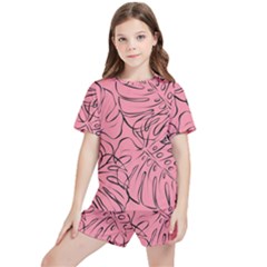 Pink Monstera Kids  T-shirt And Sports Shorts Set by ConteMonfrey