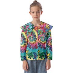 Grateful Dead Bears Tie Dye Vibrant Spiral Kids  Peter Pan Collar Blouse by Bedest